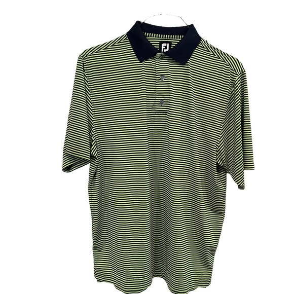 FootJoy FJ Lime Green Navy Striped Performance Golf Polo SZ Medium - Picture 3 of 5